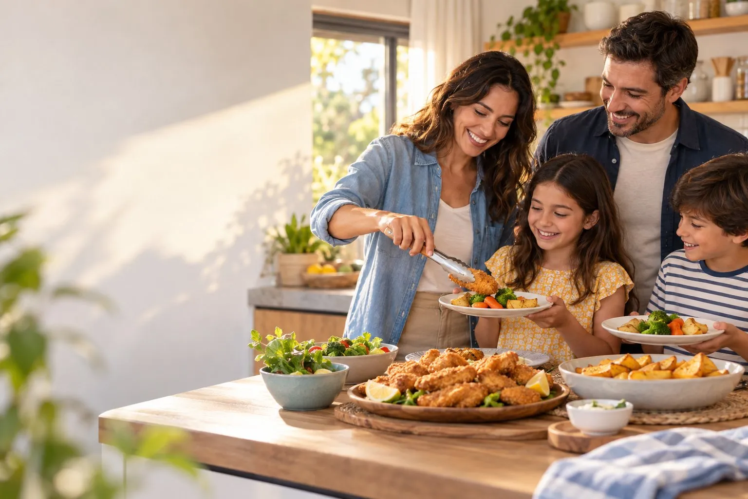 Familia compartiendo una comida en casa
